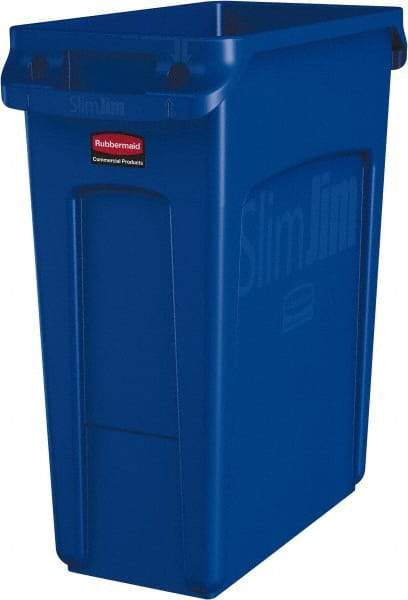 Rubbermaid - 16 Gal Blue Rectangle Trash Can - Polyethylene, None Graphic, 25" High x 22" Long x 11" Wide, Lid Not Included - Caliber Tooling