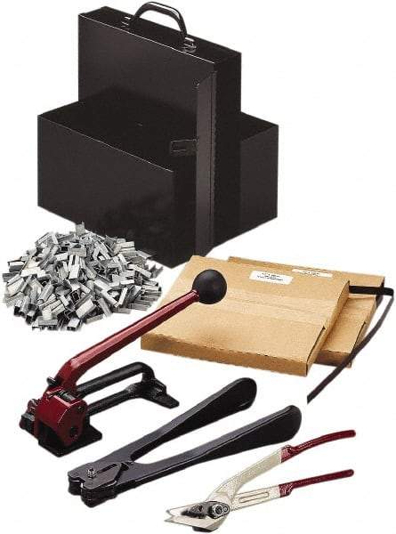 Nifty Products - Strapping Kits Type: Portable Strapping Kit Contents: (2)Steel Coils; Galvanized Steel Seals; Steel Cutter; 1/2" Crimper - Caliber Tooling