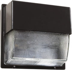 Lithonia Lighting - 72 Watt, 4,700 Lumen, 5,000°K, 120-277 Volt, LED Wall Pack Light Fixture - Prismatic Glass Lens, Aluminum Housing, Bronze (Color), Wall Mount, 8-15/16" Deep x 9-1/2" High x 10-9/16" Wide - Caliber Tooling