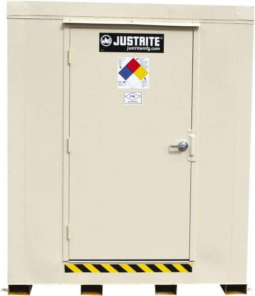 Justrite - 16 Drum, 288 Gal Sump Capacity, Locker - 10' Long x 9-1/2' Wide x 8.08' High, Galvanized Steel - Caliber Tooling