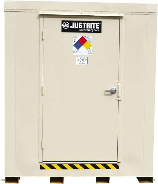 Justrite - 9 Drum, 168 Gal Sump Capacity, Locker - 8' Long x 7-1/2' Wide x 8.08' High, Galvanized Steel - Caliber Tooling