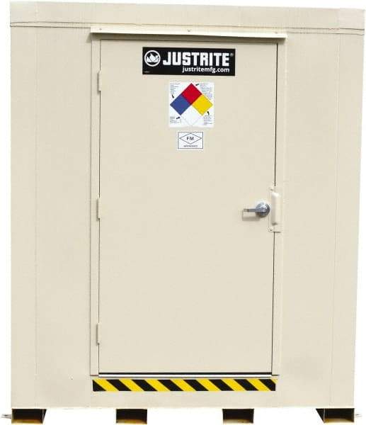 Justrite - 6 Drum, 116 Gal Sump Capacity, Locker - 8' Long x 5-1/2' Wide x 8.08' High, Galvanized Steel - Caliber Tooling