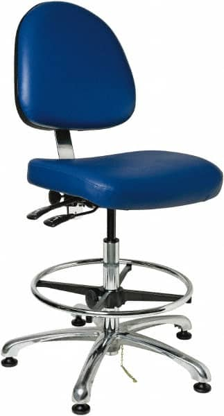 Bevco - 19 to 26-1/2" High Adjustable Height Swivel Stool - 27" Wide x 27" Deep, Vinyl Seat, Blue - Caliber Tooling