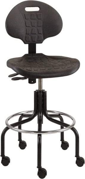 Bevco - 25 to 30" High Adjustable Height Swivel Stool - 27" Wide x 22" Deep, Polyurethane Seat, Black - Caliber Tooling