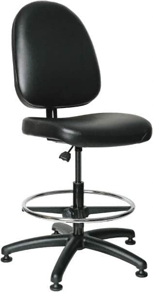 Bevco - 20 to 27-1/2" High Adjustable Height Swivel Stool - 27" Wide x 27" Deep, Vinyl Seat, Black - Caliber Tooling