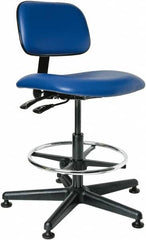 Bevco - 19-1/2 to 27" High Adjustable Height Swivel Stool - 27" Wide x 27" Deep, Vinyl Seat, Blue - Caliber Tooling