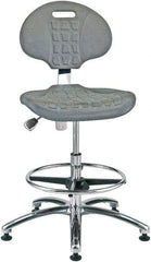 Bevco - 20-1/2 to 30-1/2" High Adjustable Height Swivel Stool - 27" Wide x 27" Deep, Polyurethane Seat, Gray - Caliber Tooling