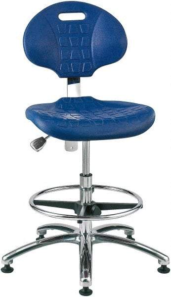 Bevco - 20-1/2 to 30-1/2" High Adjustable Height Swivel Stool - 27" Wide x 27" Deep, Polyurethane Seat, Blue - Caliber Tooling