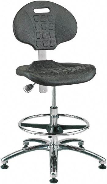 Bevco - 20-1/2 to 30-1/2" High Adjustable Height Swivel Stool - 27" Wide x 27" Deep, Polyurethane Seat, Black - Caliber Tooling