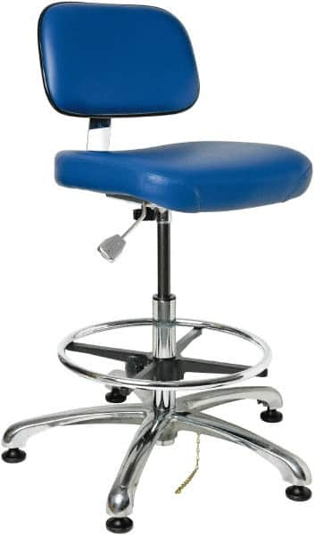 Bevco - 19 to 26-1/2" High Adjustable Height Swivel Stool - 27" Wide x 27" Deep, ESD Vinyl Seat, Blue - Caliber Tooling