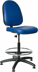 Bevco - 24 to 34" High Adjustable Height Swivel Stool - 27" Wide x 27" Deep, Vinyl Seat, Blue - Caliber Tooling