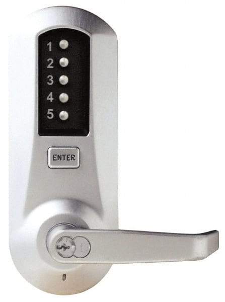 Kaba Access - Combination Entry Lever Lockset with Key Override - 2-3/4" Back Set, No Cylinder, Zamak3, Satin Chrome Finish - Caliber Tooling