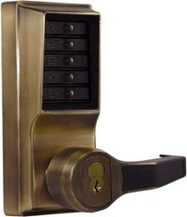 Kaba Access - Combination Entry Lever Lockset with Key Override - 2-3/4" Back Set, No Cylinder, Zamak3, Antique Brass Finish - Caliber Tooling