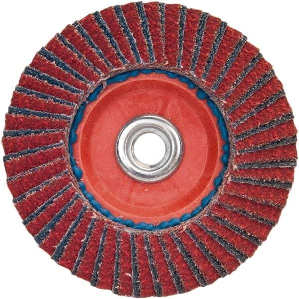 Norton - 120 Grit, 7" Disc Diam, 5/8-11 Center Hole, Type 27 Ceramic Alumina Flap Disc - 8,600 Max RPM, Plastic Backing, Arbor Attaching System, Coated - Caliber Tooling