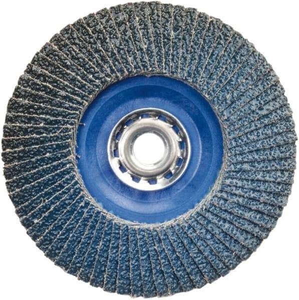 Norton - 36 Grit, 5" Disc Diam, 5/8-11 Center Hole, Type 27 Zirconia Alumina Flap Disc - 12,000 Max RPM, Plastic Backing, Arbor Attaching System, Coated - Caliber Tooling