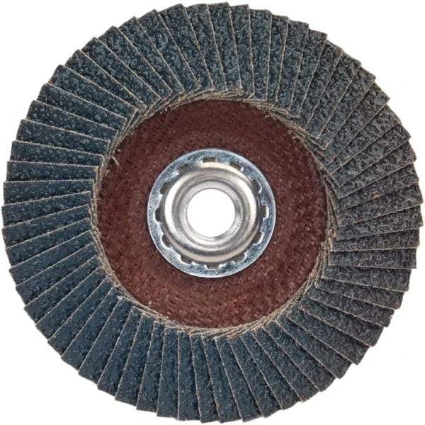 Norton - 80 Grit, 5" Disc Diam, 5/8-11 Center Hole, Type 29 Zirconia Alumina Flap Disc - 12,000 Max RPM, Fiberglass Backing, Arbor Attaching System, Coated - Caliber Tooling