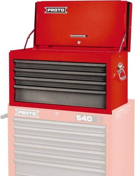 Proto - 4 Drawer Top Tool Chest - 27" Wide x 12" Deep x 15" High, Steel, Safety Red/Gray - Caliber Tooling