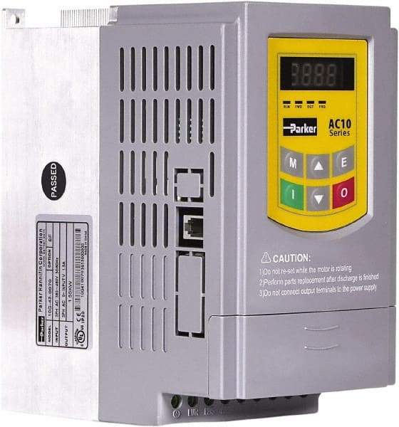 Parker - Three Phase, 460 Volt, 1-1/2 hp, Variable Frequency Drive - 4.17" Wide x 5.91" Deep x 7.09" High, IP20 - Caliber Tooling