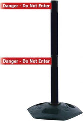 Tensator - 38" High, 2-1/2" Pole Diam, 4 Way Stanchion - 19" Base Diam, Octagon Recycled Rubber Base, Black Plastic Post, 7-1/2' x 2" Tape, Dual Line Tape, For Outdoor Use - Caliber Tooling