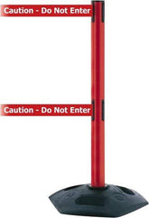 Tensator - 38" High, 2-1/2" Pole Diam, 4 Way Stanchion - 19" Base Diam, Octagon Recycled Rubber Base, Red Plastic Post, 7-1/2' x 2" Tape, Dual Line Tape, For Outdoor Use - Caliber Tooling