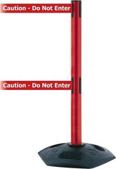 Tensator - 38" High, 2-1/2" Pole Diam, 4 Way Stanchion - 19" Base Diam, Octagon Recycled Rubber Base, Red Plastic Post, 13' x 2" Tape, Dual Line Tape, For Outdoor Use - Caliber Tooling