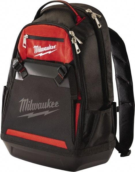 Milwaukee Tool - 35 Pocket Black & Red Ballistic Polyester Backpack Tool Bag - 9" Wide x 24" Deep x 15-13/32" High - Caliber Tooling