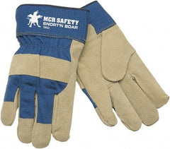 MCR Safety - Size L Pigskin General Protection Work Gloves - For Work & Driver, Uncoated, Safety Cuff, Gray/Blue, Paired - Caliber Tooling