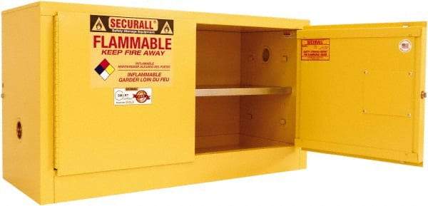 Securall Cabinets - 2 Door, 1 Shelf, Yellow Steel Stackable Safety Cabinet for Flammable and Combustible Liquids - 24" High x 43" Wide x 18" Deep, Manual Closing Door, 3 Point Key Lock, 18 Gal Capacity - Caliber Tooling