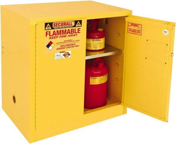 Securall Cabinets - 2 Door, 1 Shelf, Yellow Steel Standard Safety Cabinet for Flammable and Combustible Liquids - 35" High x 36" Wide x 24" Deep, Manual Closing Door, 3 Point Key Lock, 20 Gal Capacity - Caliber Tooling