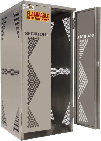 Securall Cabinets - 2 Door, Silver Steel Standard Safety Cabinet for Flammable and Combustible Liquids - 65" High x 30" Wide x 32" Deep, Manual Closing Door, Padlockable Hasp, Vertical Cylinder Capacity - Caliber Tooling