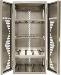 Securall Cabinets - 2 Door, 2 Shelf, Silver Aluminum Standard Safety Cabinet for Flammable and Combustible Liquids - 33" High x 43" Wide x 32" Deep, Manual Closing Door, Padlockable Hasp, 20 or 33 Lb Cylinder Capacity - Caliber Tooling