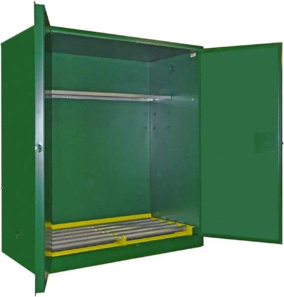 Securall Cabinets - 2 Door, 1 Shelf, Green Steel Standard Safety Cabinet for Flammable and Combustible Liquids - 67" High x 56" Wide x 31" Deep, Self Closing Door, 3 Point Key Lock, 120 Gal Capacity - Caliber Tooling