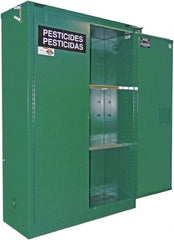 Securall Cabinets - 2 Door, 1 Shelf, Green Steel Standard Safety Cabinet for Flammable and Combustible Liquids - 67" High x 31" Wide x 31" Deep, Self Closing Door, 3 Point Key Lock, 60 Gal Capacity - Caliber Tooling