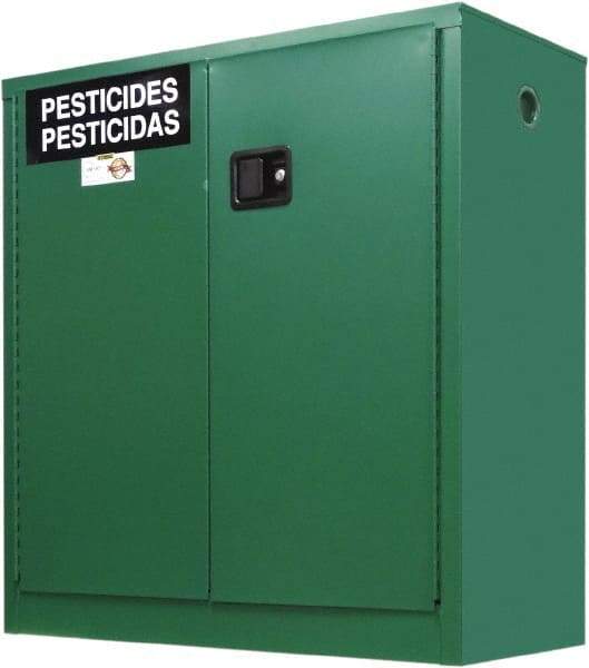 Securall Cabinets - 2 Door, 1 Shelf, Green Steel Standard Safety Cabinet for Flammable and Combustible Liquids - 44" High x 43" Wide x 18" Deep, Manual Closing Door, 3 Point Key Lock, 30 Gal Capacity - Caliber Tooling