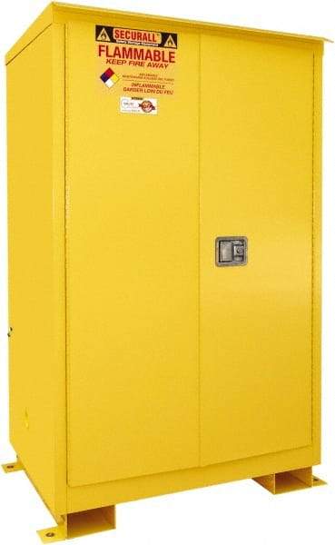 Securall Cabinets - 2 Door, 2 Shelf, Yellow Steel Standard Safety Cabinet for Flammable and Combustible Liquids - 69" High x 43" Wide x 31" Deep, Manual Closing Door, 3 Point Key Lock, 90 Gal Capacity - Caliber Tooling