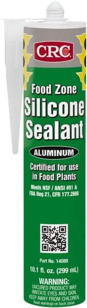 CRC - 10.1 oz Cartridge Silver Hydroxy-Terminated Polydimethylsiloxane/Silica Food Grade Silicone Sealant - -70 to 400°F Operating Temp, 60 min Tack Free Dry Time, 24 hr Full Cure Time - Caliber Tooling