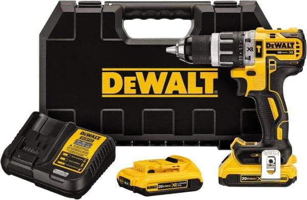 DeWALT - 20 Volt 1/2" Metal Single Sleeve w Carbide Jaws Ratcheting Chuck Chuck Cordless Hammer Drill - 0 to 34,000 BPM, 0 to 500 & 0 to 2,000 RPM, Reversible, Mid-Handle - Caliber Tooling