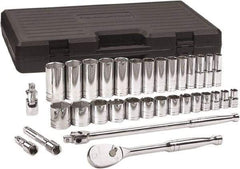 GearWrench - 33 Piece 1/2" Drive Chrome Finish Deep Well Socket Set - 6 Points, 7/16" to 1-1/2" Range, Inch Measurement Standard - Caliber Tooling