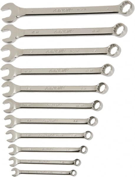 Ability One - 10 Piece, 10mm to 19mm, 12 Point Combination Wrench Set - Metric Measurement Standard, Chrome Finish - Caliber Tooling