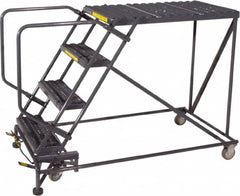 Ballymore - 40" 4 Step Single Entry Work Platform - Rolling Work Platform, 800 Lb Capacity, 40" Platform Height, 38" Base Width x 90" Base Depth, Heavy-Duty Serrated Grating - Caliber Tooling