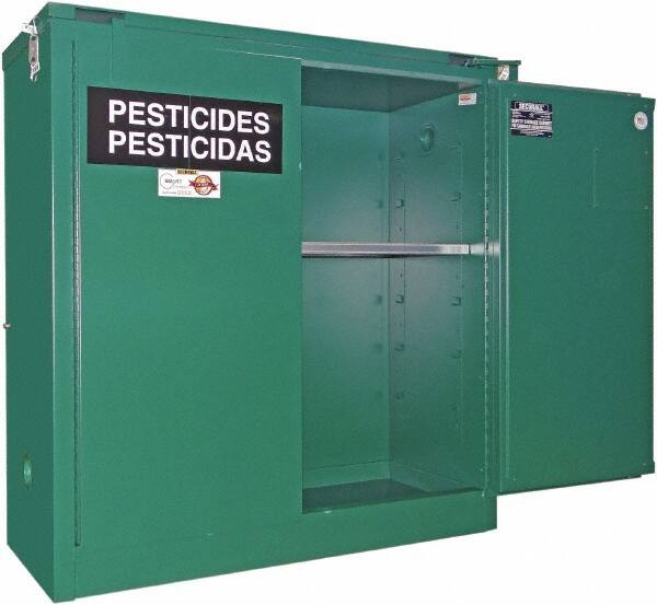 Securall Cabinets - 2 Door, 1 Shelf, Green Steel Standard Safety Cabinet for Flammable and Combustible Liquids - 46" High x 43" Wide x 18" Deep, Self Closing Door, 3 Point Key Lock, 30 Gal Capacity - Caliber Tooling