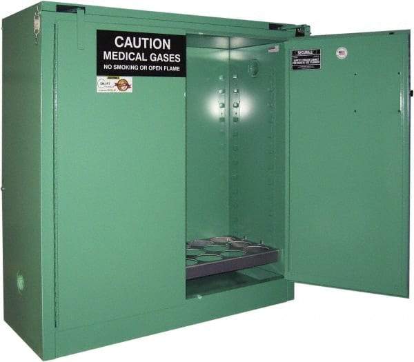 Securall Cabinets - 2 Door, Green Steel Standard Safety Cabinet for Flammable and Combustible Liquids - 46" High x 43" Wide x 18" Deep, Self Closing Door, 3 Point Key Lock, D, E Cylinder Capacity - Caliber Tooling