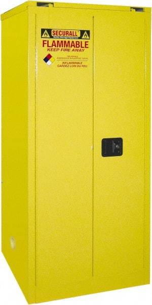 Securall Cabinets - 2 Door, 2 Shelf, Yellow Steel Standard Safety Cabinet for Flammable and Combustible Liquids - 67" High x 31" Wide x 31" Deep, Self Closing Door, 3 Point Key Lock, 60 Gal Capacity - Caliber Tooling