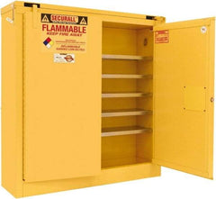 Securall Cabinets - 2 Door, 5 Shelf, Yellow Steel Wall Mount Safety Cabinet for Flammable and Combustible Liquids - 46" High x 43" Wide x 12" Deep, Self Closing Door, 3 Point Key Lock, 24 Gal Capacity - Caliber Tooling