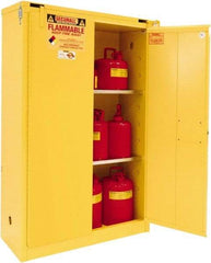 Securall Cabinets - 2 Door, 2 Shelf, Yellow Steel Standard Safety Cabinet for Flammable and Combustible Liquids - 67" High x 43" Wide x 18" Deep, Self Closing Door, 3 Point Key Lock, 45 Gal Capacity - Caliber Tooling