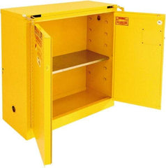 Securall Cabinets - 2 Door, 1 Shelf, Yellow Steel Standard Safety Cabinet for Flammable and Combustible Liquids - 46" High x 43" Wide x 18" Deep, Self Closing Door, 3 Point Key Lock, 30 Gal Capacity - Caliber Tooling