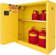 Securall Cabinets - 2 Door, 2 Shelf, Yellow Steel Standard Safety Cabinet for Flammable and Combustible Liquids - 65" High x 43" Wide x 18" Deep, Sliding Door, 3 Point Key Lock, 45 Gal Capacity - Caliber Tooling