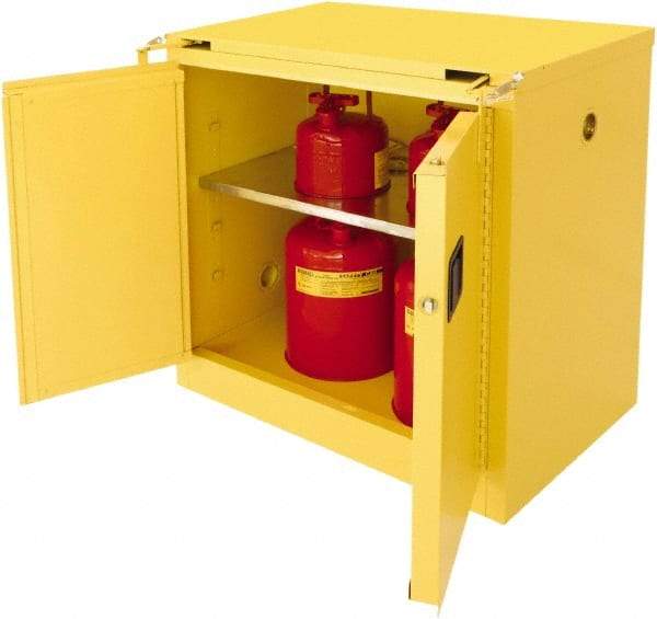 Securall Cabinets - 2 Door, 1 Shelf, Yellow Steel Standard Safety Cabinet for Flammable and Combustible Liquids - 37" High x 36" Wide x 24" Deep, Self Closing Door, 3 Point Key Lock, 30 Gal Capacity - Caliber Tooling