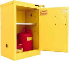 Securall Cabinets - 1 Door, 1 Shelf, Yellow Steel Standard Safety Cabinet for Flammable and Combustible Liquids - 37" High x 24" Wide x 18" Deep, Self Closing Door, 3 Point Key Lock, 12 Gal Capacity - Caliber Tooling