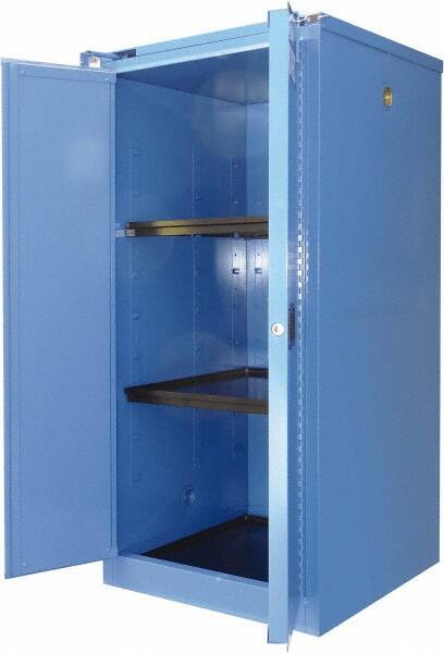 Securall Cabinets - 2 Door, 2 Shelf, Blue Steel Standard Safety Cabinet for Corrosive Chemicals - 67" High x 31" Wide x 31" Deep, Self Closing Door, 3 Point Key Lock, 60 Gal Capacity - Caliber Tooling